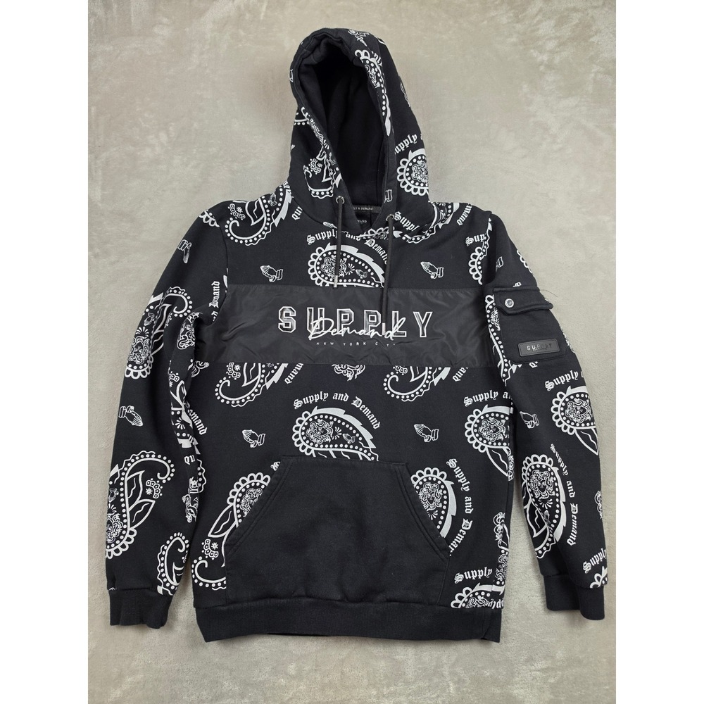 Supply & Demand Hoodie Mens Medium Black Paisley Graphic Sweatshirt Pullover
